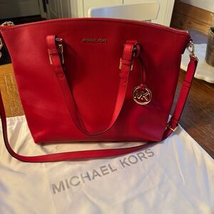 Michael Kors Karla Shoulder Strap red satchel handbag